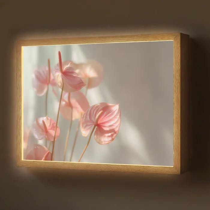 Bloemen - Stelen - Roze - Schaduw Light Box met batterij (Wandlamp) middel -z3d_website