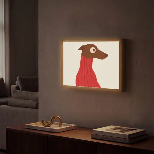 Silhouet - Hond - Trui - Rood Light Box met batterij (Wandlamp) middel -sfeer1
