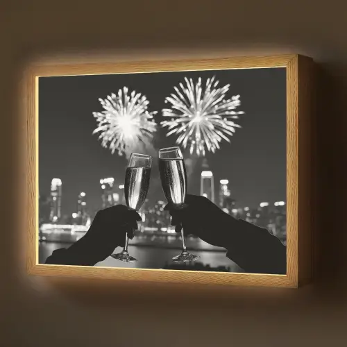 Vuurwerk - Proosten - Skyline - Champagne Light Box met batterij (Wandlamp) middel -z3d_website