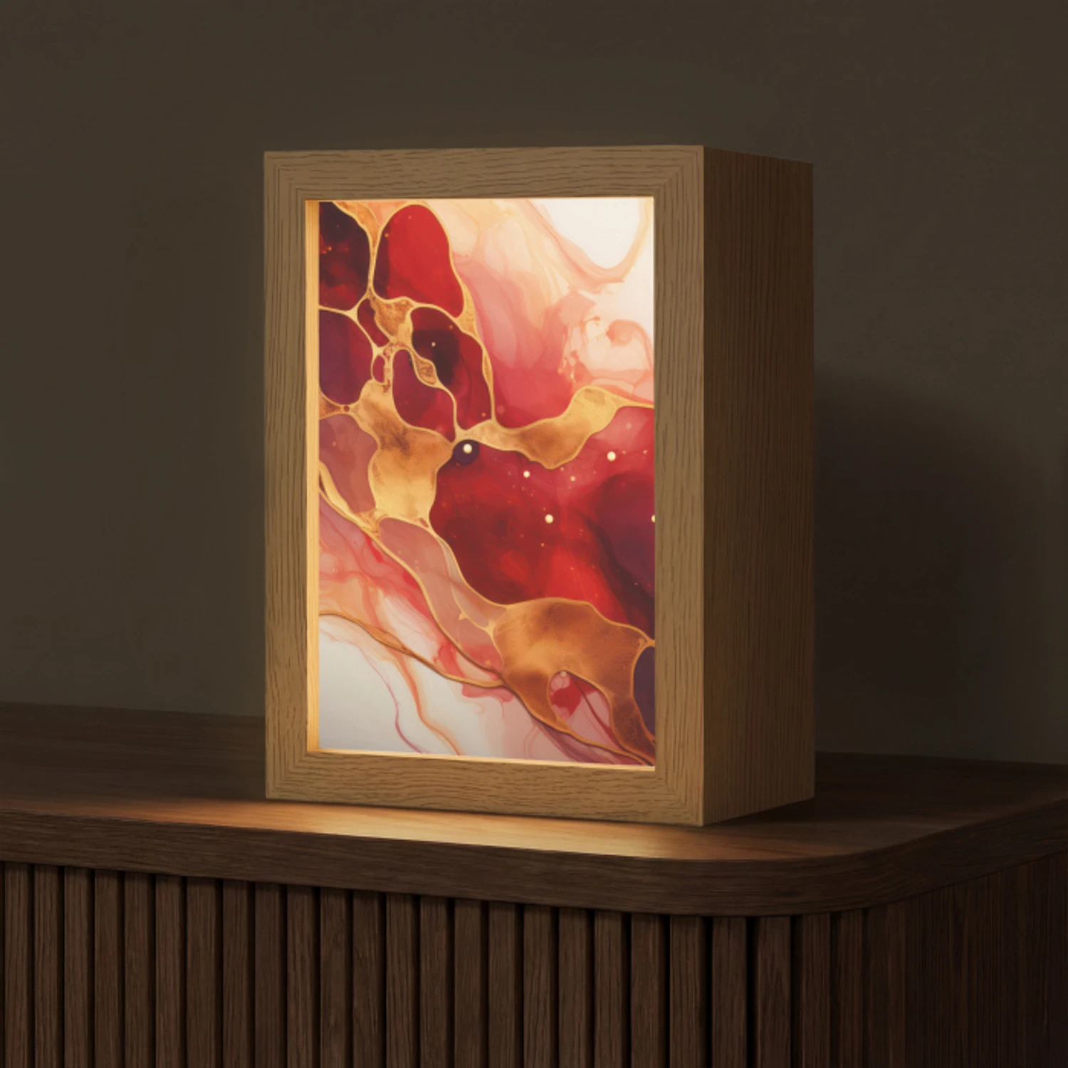 Marmer - Rood - Goud - Modern - Abstract Light Box met kabel (Tafellamp) klein -z3d_website