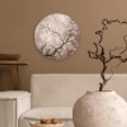 Bloesem - Takken - Schilderij - Beige - Serene Wandcirkel kunststof plaat 5mm dik klein -sfeer1