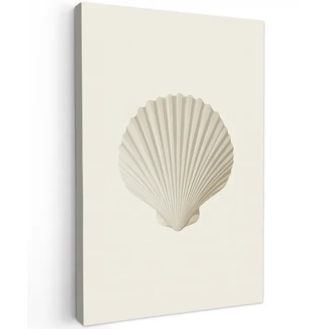 Schelp - Minimalistisch - Wit Tuinposter op houten frame 2 cm dik klein -3d