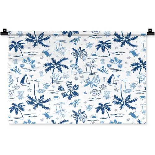 Zee - Strand - Blauw - Wit Wandkleed katoen klein 269 -zz3d
