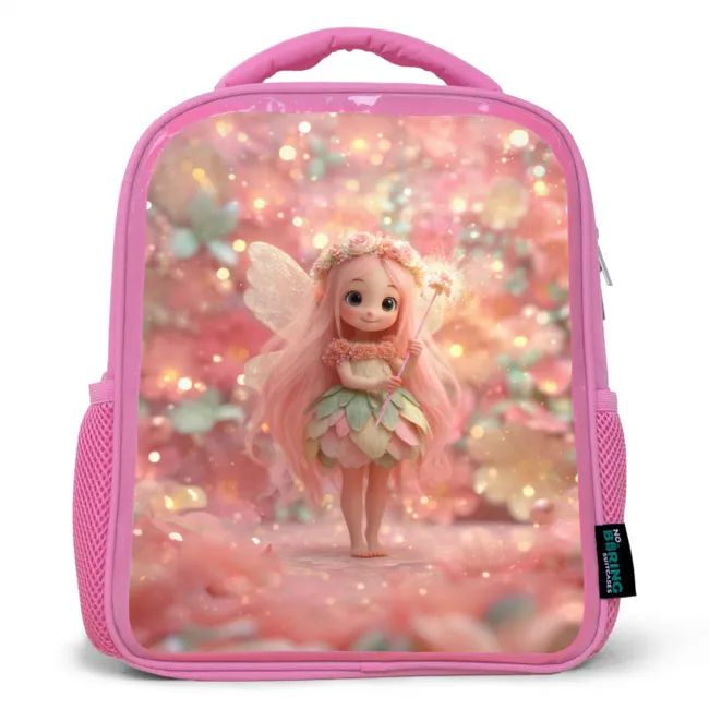 Bloemenfee met roze haar in fonkelende bloementuin Kinderrugzak - Roze middel -3d