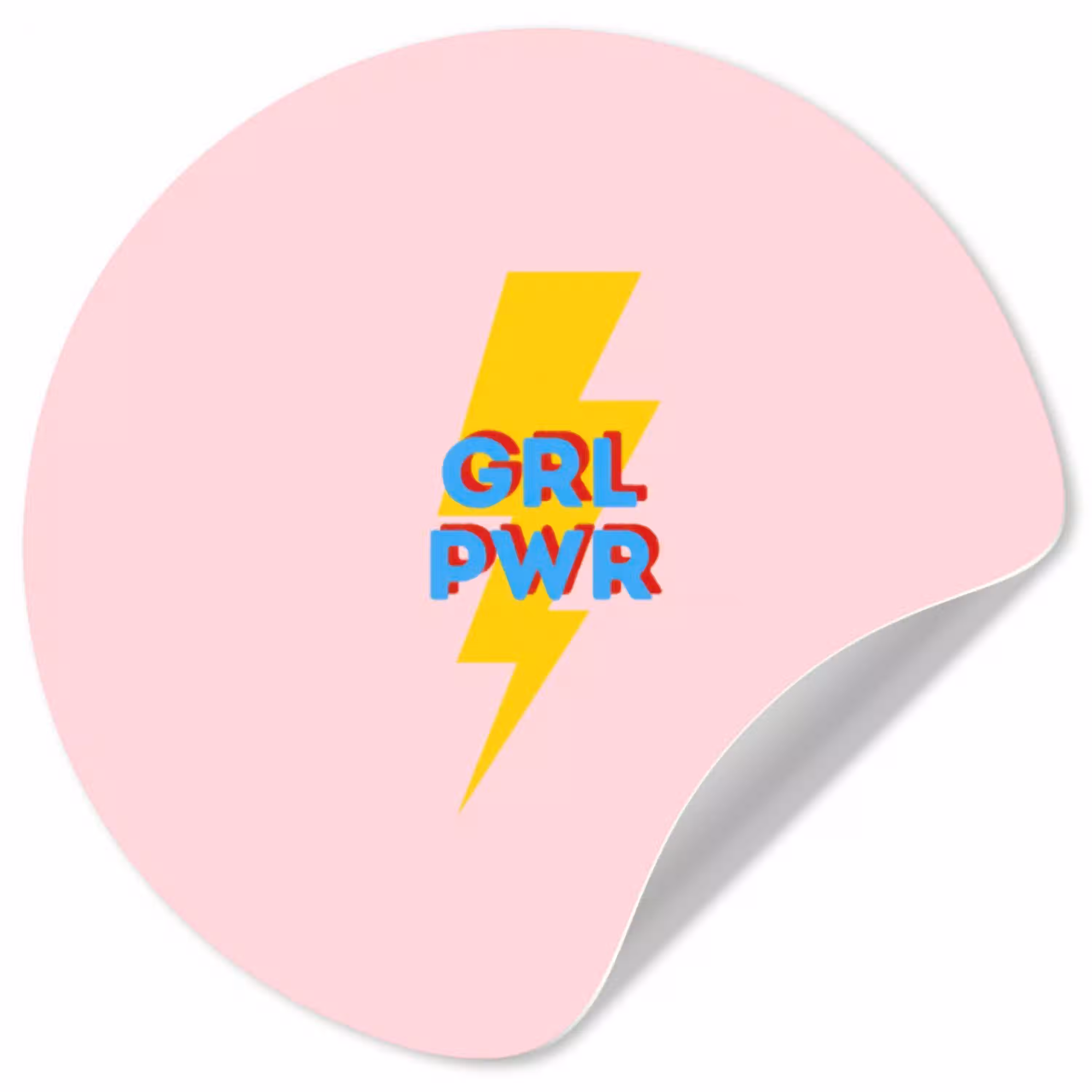 Grl pwr - Bliksem - Roze Wandcirkel behangsticker klein -3d