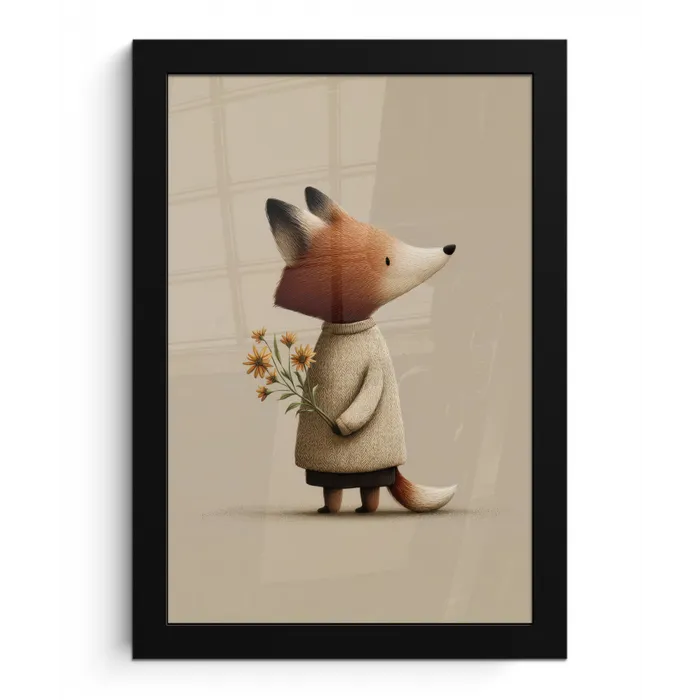 Vos - Gele bloemen - Minimalistisch fotolijst zwart zonder passe partout klein -3d