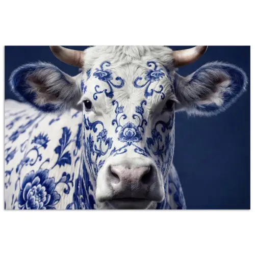 Koe - Delfts - Blauw - Artistiek poster papier klein -3d
