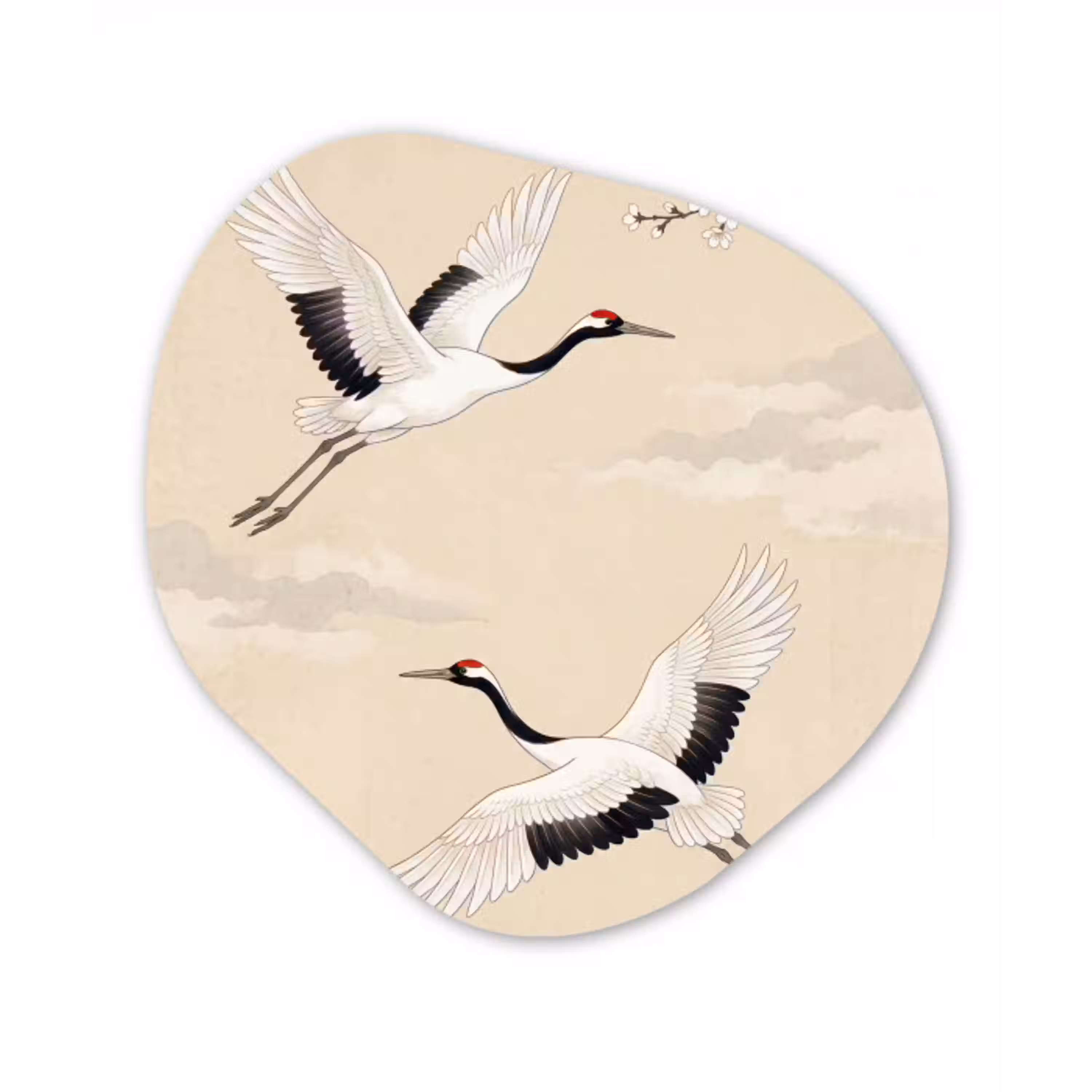 Kraanvogels - Bloesem - Beige Wandcirkel Organisch Forex 3mm klein -3d