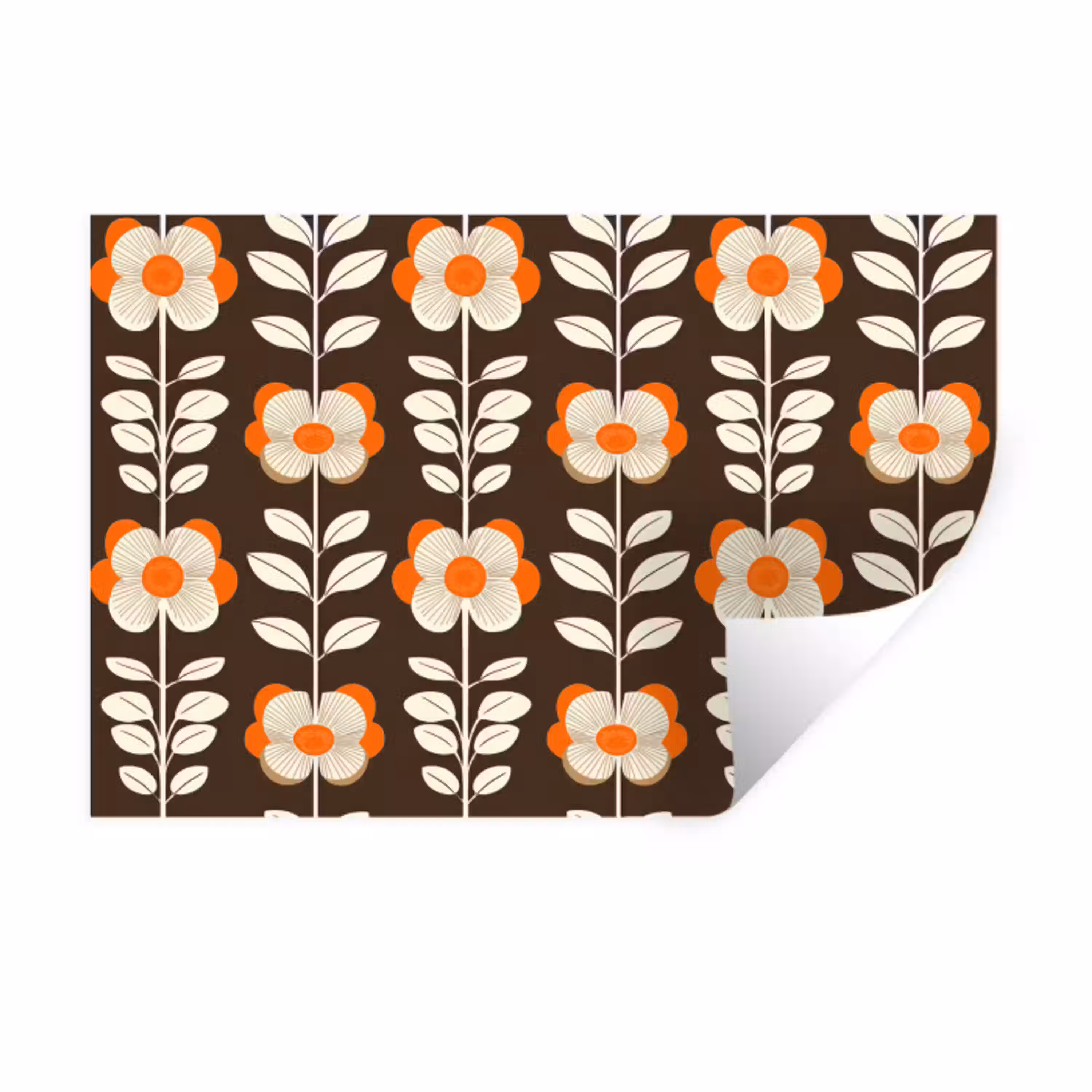 Bloemen - Retro - Bruin Muursticker klein 286 -3d