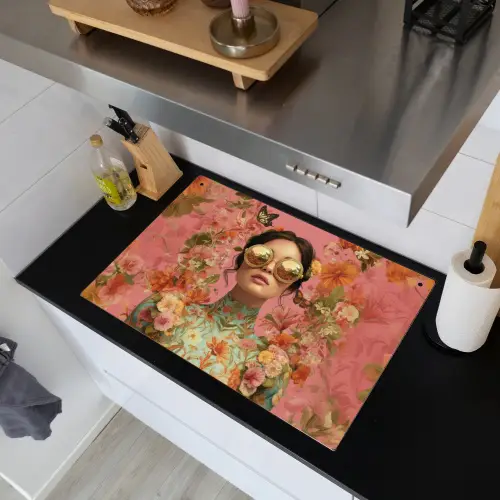 Vrouw - Bril - Roze - Bloemen Inductie beschemer met haakjes klein -sfeer1