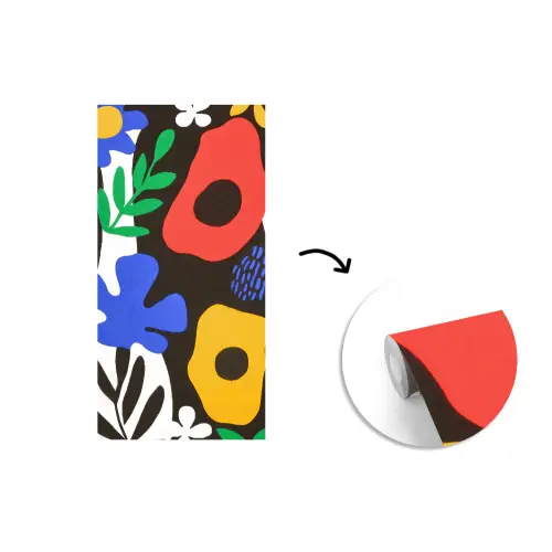 Bloemen - Bladeren - Abstract - Zwart fotobehang vinyl groot -3d