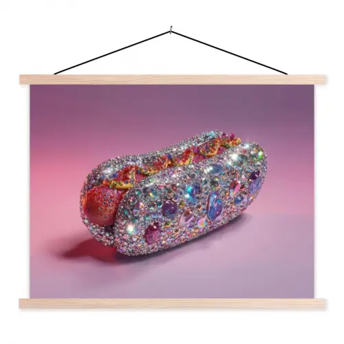 Hotdog - Steentjes - Glitters - Paars textielposter latten blank klein -3d