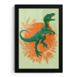 Dinosaurus - Groen - Planten - Cirkel fotolijst zwart zonder passe partout klein -3d