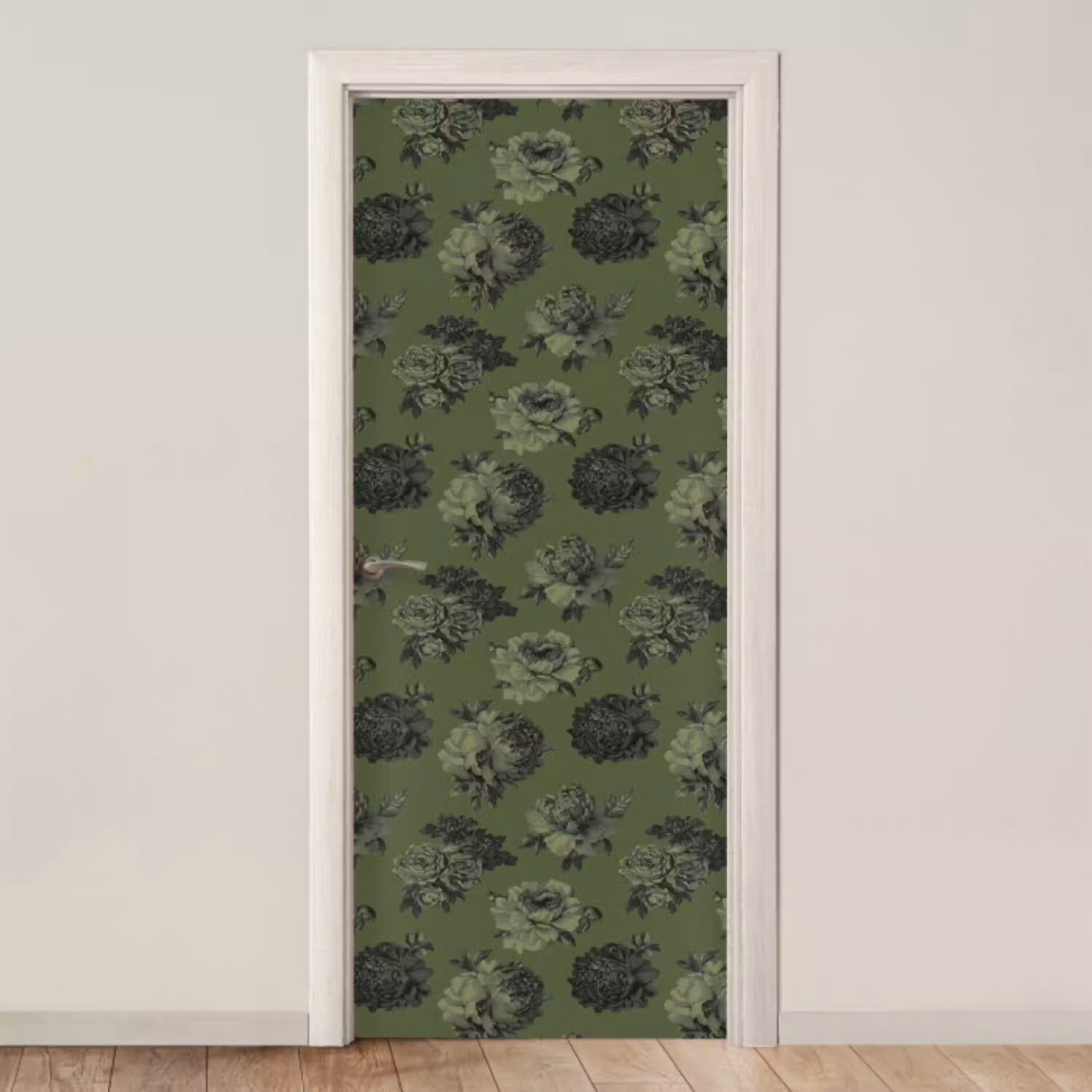 Klassiek - botanisch - olijfgroen - bloemen deurposter klein 289 -3d_beige