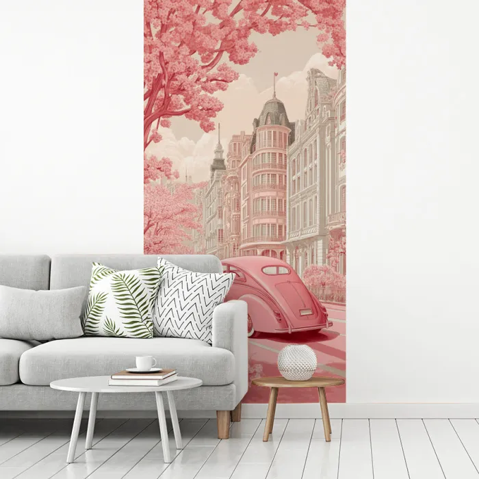 City - Car - Pink fotobehang vinyl groot -woonkamer