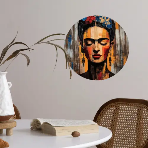 Portret - Vrouw - Bloemen Wandcirkel behangsticker klein -sfeer3