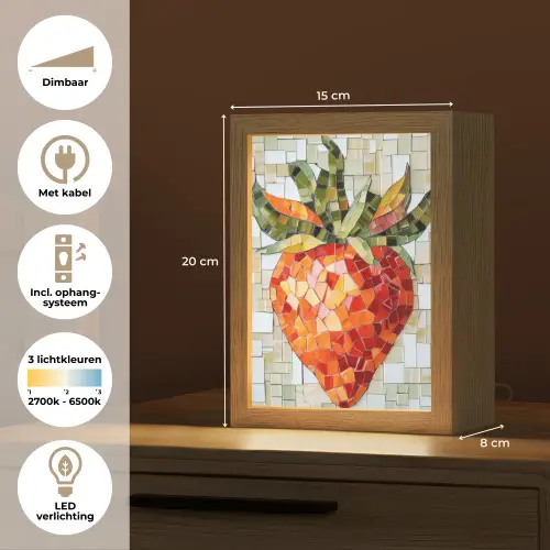 Aardbei - Rood - Mozaïek - Fruit Light Box met kabel (Tafellamp) klein -USP_NL