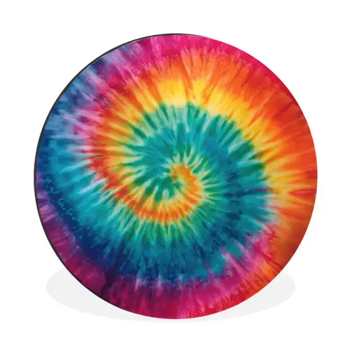 Regenboogkleuren - Tie dye - Wandcirkel aluminium klein -3d