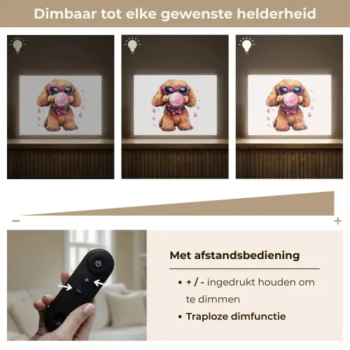 Hond - Roze - Kauwgom Light Box met batterij (Wandlamp kind) middel -USP_dimbaarNL