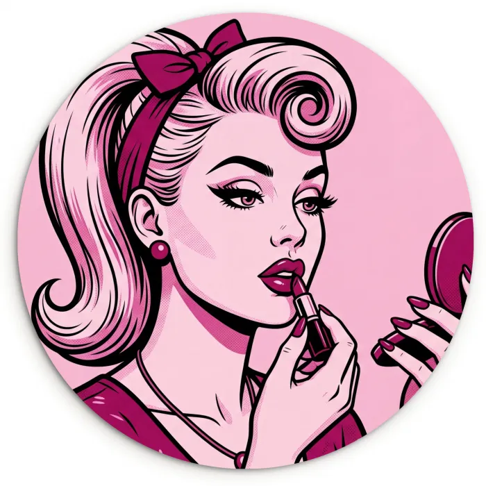 Vintage - Vrouw - Roze Wandcirkel kunststof plaat 5mm dik klein -3d