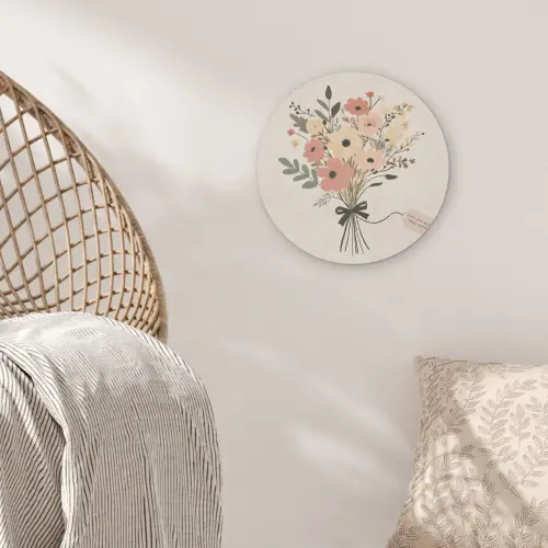 Bloemen - Quote - Beige - Lint Akoestische PET Vilt - Rond klein -sfeer4