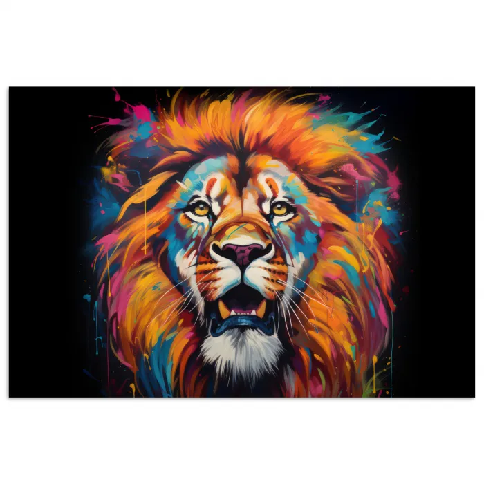 Leeuw - Graffiti - Dieren - Zwart poster papier klein -3d