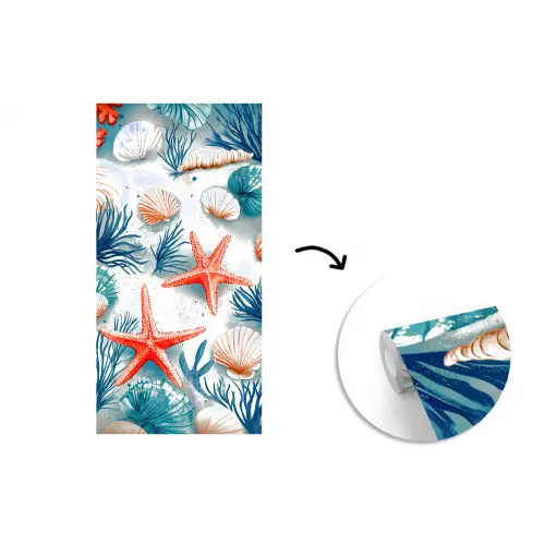 Zeesterren - Schelpen - Illustratie - Zand fotobehang vinyl groot -3d