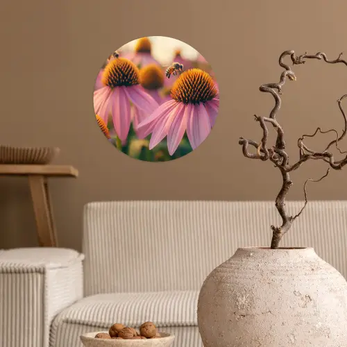 Bloemen - Paars - Bijen Wandcirkel behangsticker klein -sfeer1