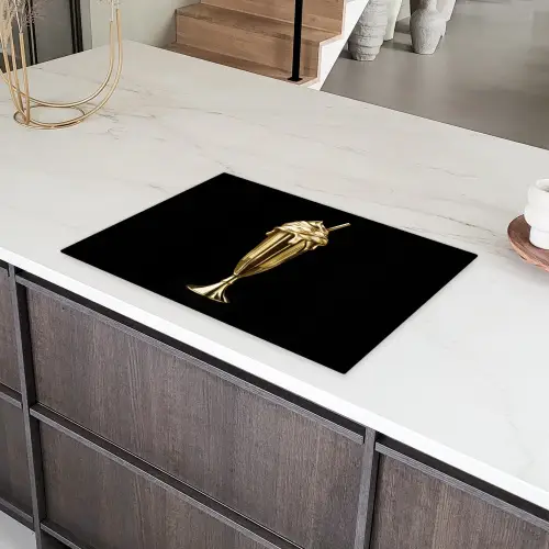 Milkshake - Goud - Drinken - Zwart Inductie beschermer vinyl 3mm klein -sfeer8
