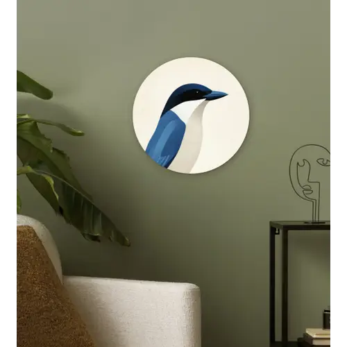 Illustratie - Blauw - Vogel Wandcirkel kunststof plaat 5mm dik klein -sfeer3