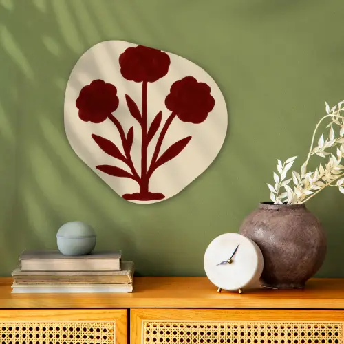 Bloemen - Bladeren - Rood - Minimalistisch Wandcirkel Organisch Forex 3mm klein -sfeer2
