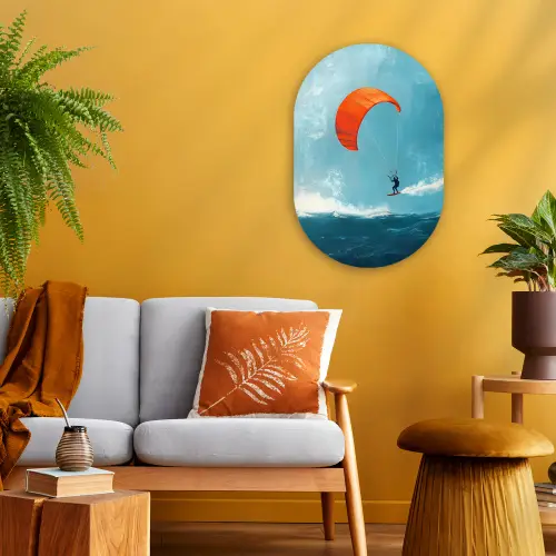 Kitesurfer - Oranje - Zee - Lucht Wandcirkel Ovaal Forex klein -sfeer4