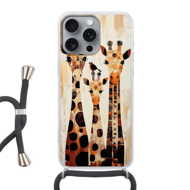 Telefoonhoesje met koord - Giraffen - Cartoon - Crème