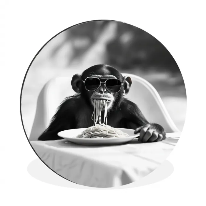 Aap - Spaghetti - Zonnebril - Zwart wit - Cool - Dier Wandcirkel aluminium klein -3d