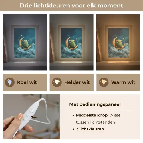 Monster - Groen - Maan - Wolken Light Box met kabel klein -USP_lichtkleurNL