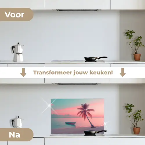 Zee - Boot - Zonsondergang keuken achterwand spatscherm klein -voor_na_NL