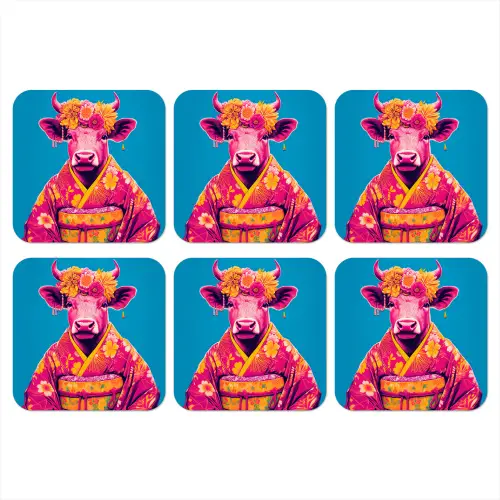 Koe - Bloemenkrans - Oorhangers - Kimono onderzetter kurk middel -3d