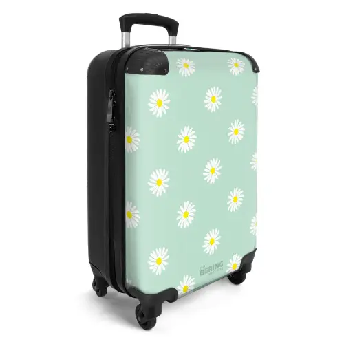 Pastel - Margrieten op pastelgroene achtergrond NBS - Handbagage koffer - Kinderen Unisex middel -productfoto_3d