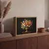 Goud - Bloemen - Kleuren - Vaas Light Box met batterij (Wandlamp) middel -sfeer2