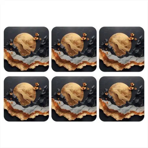 Kunst - Goud - Modern - Abstract onderzetter kurk middel -3d