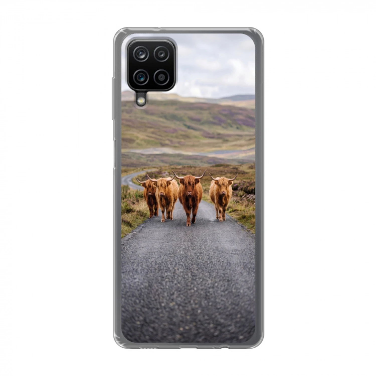 Schotse Hooglanders - Weg - Landschap - Kudde Telefoonhoesje Samsung Galaxy A12 klein -3d