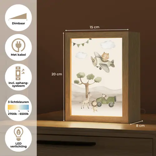 Wilde dieren - Safari - Pastel kleuren - Watercolor - Vliegtuig Light Box met kabel klein -USP_NL