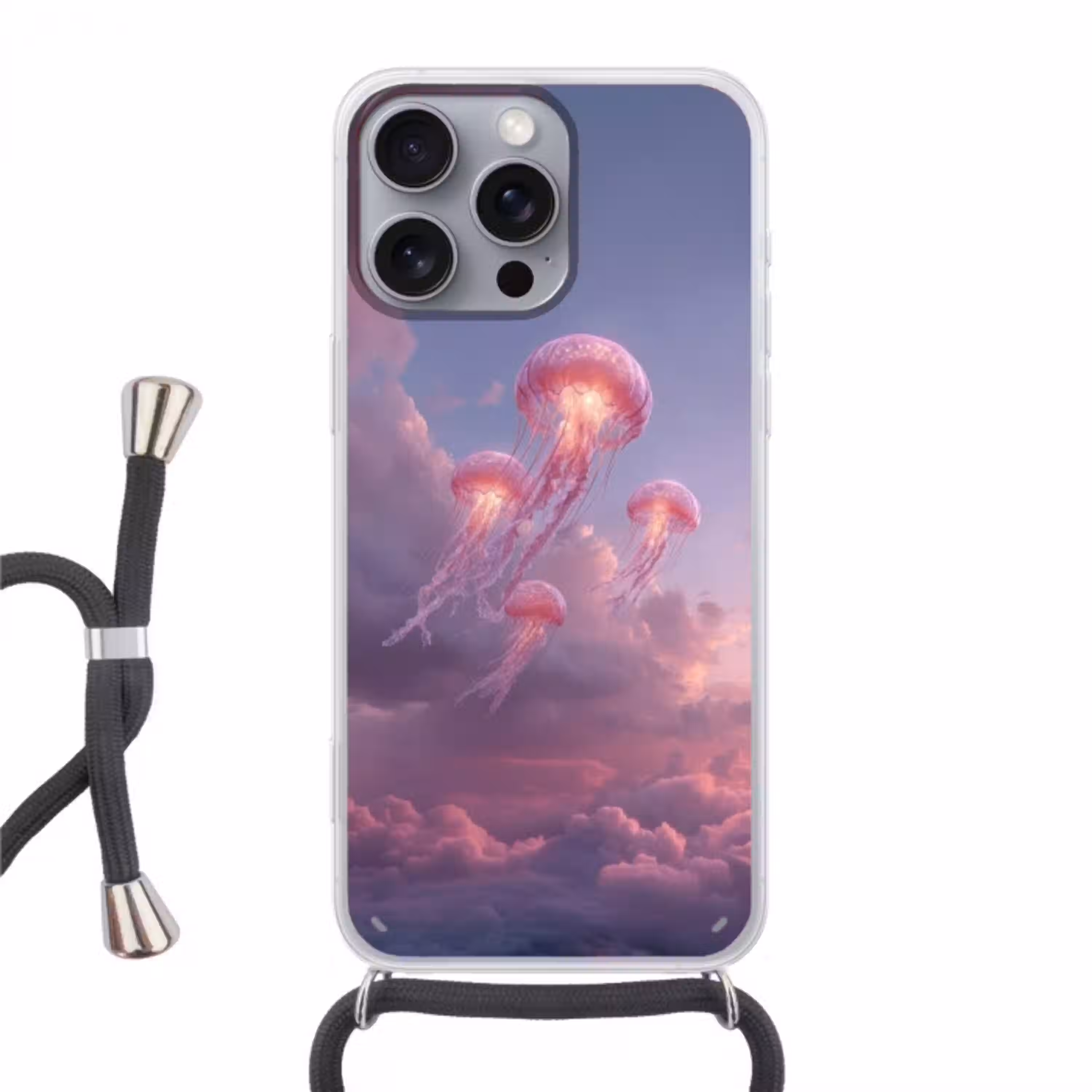 Kwallen - Roze - Wolken Hoesje iPhone 16 Pro Max met koord klein -3d