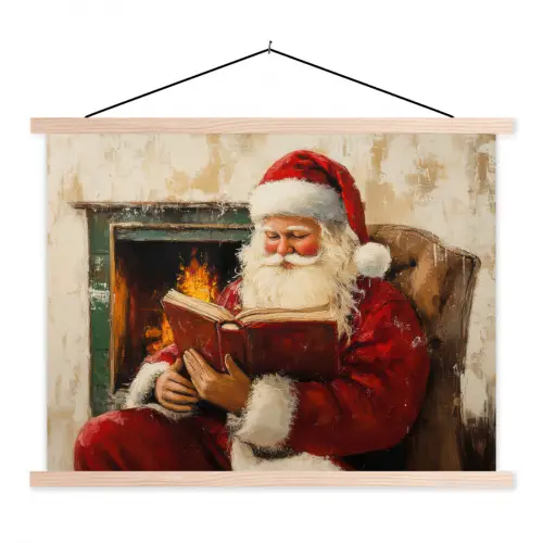 Kerst - Kerstman - Winter - Open Haard textielposter latten blank klein -3d
