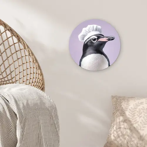Pinguïn - Koksmuts - Lief - Paars Wandcirkel kunststof plaat 5mm dik klein -sfeer5