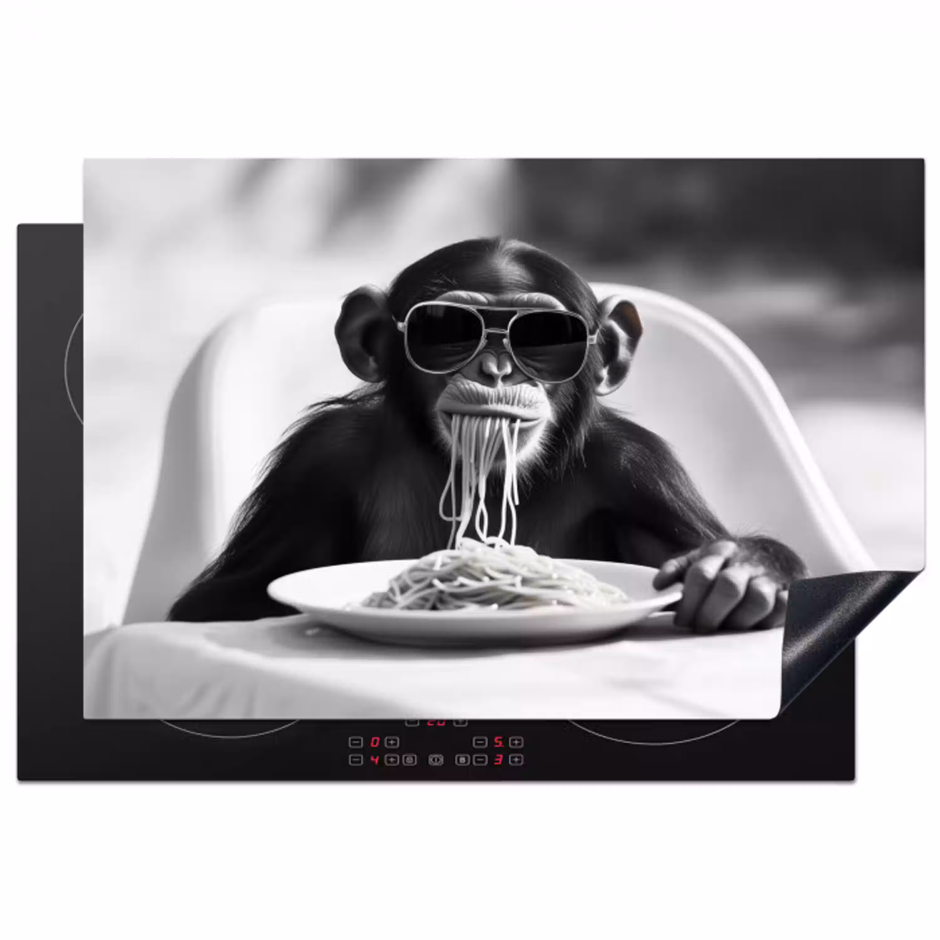 Aap - Spaghetti - Zonnebril - Zwart wit - Cool - Dier Inductie beschermer vinyl 3mm klein -3d