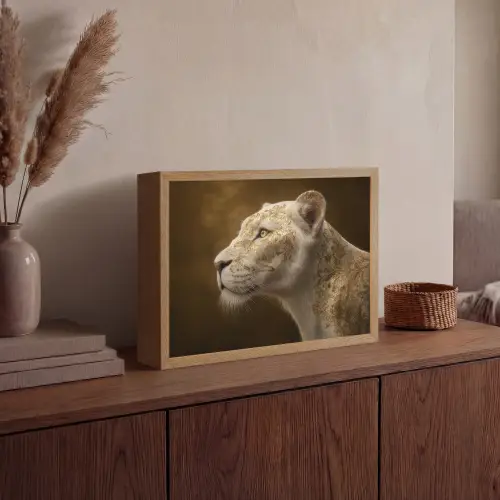 Leeuwin - Bloemen - Wit - Goud Light Box met batterij (Wandlamp) middel -sfeer2