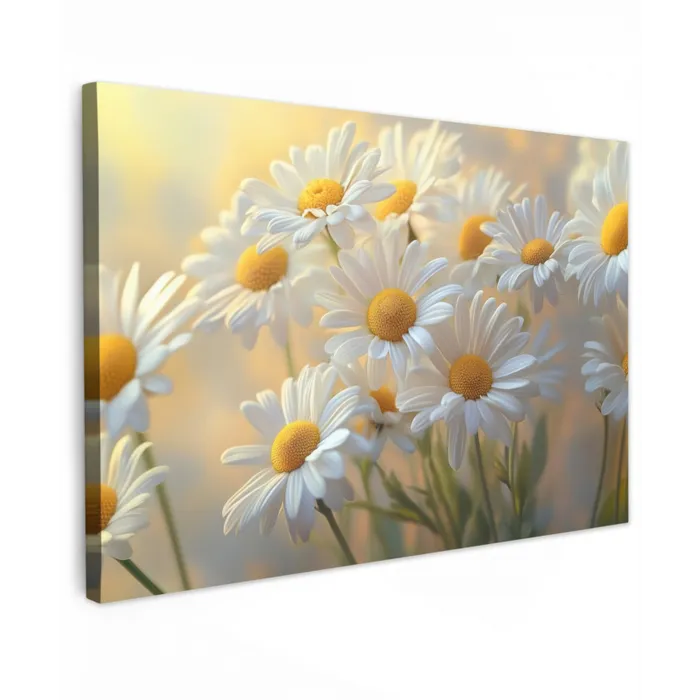 Madeliefjes - Wit - Zonlicht Tuinposter op houten frame 2 cm dik klein -3d