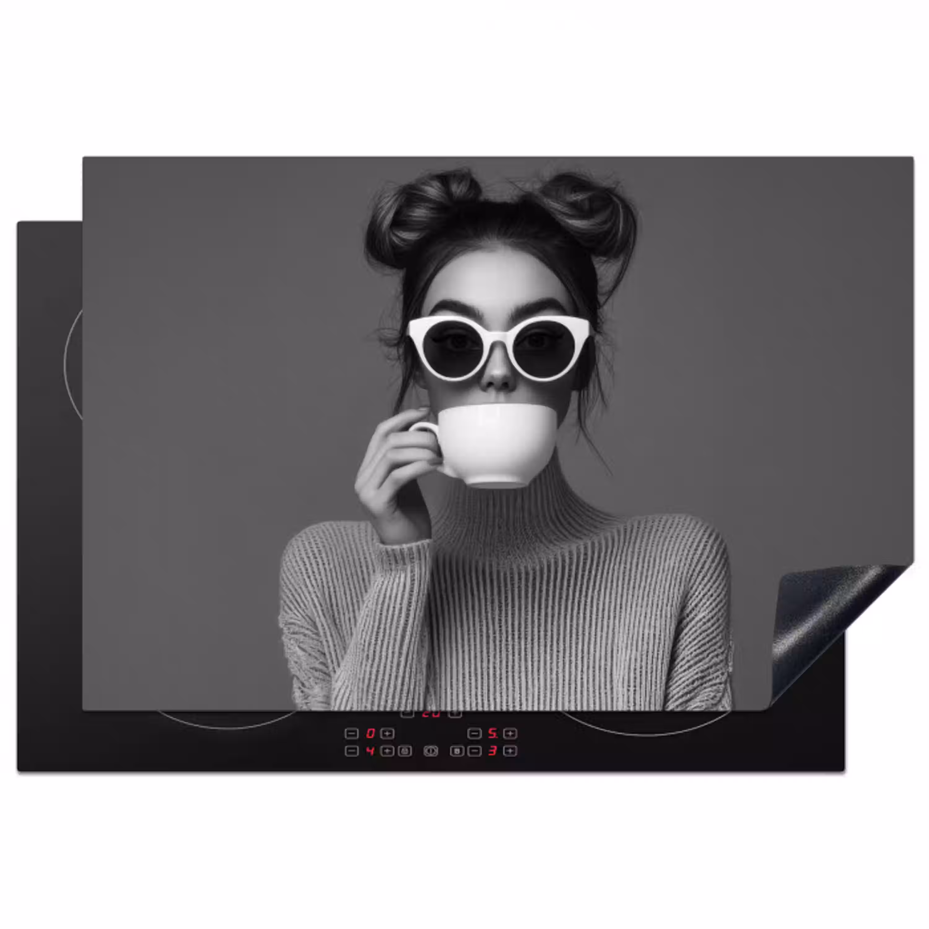Vrouw - Koffie - Zwart - Wit Inductie beschermer vinyl 3mm klein -3d