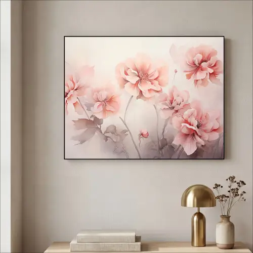 Bloemen - Roze - Kunst - Abstract - Aquarel Textielframe zwart klein -sfeer2